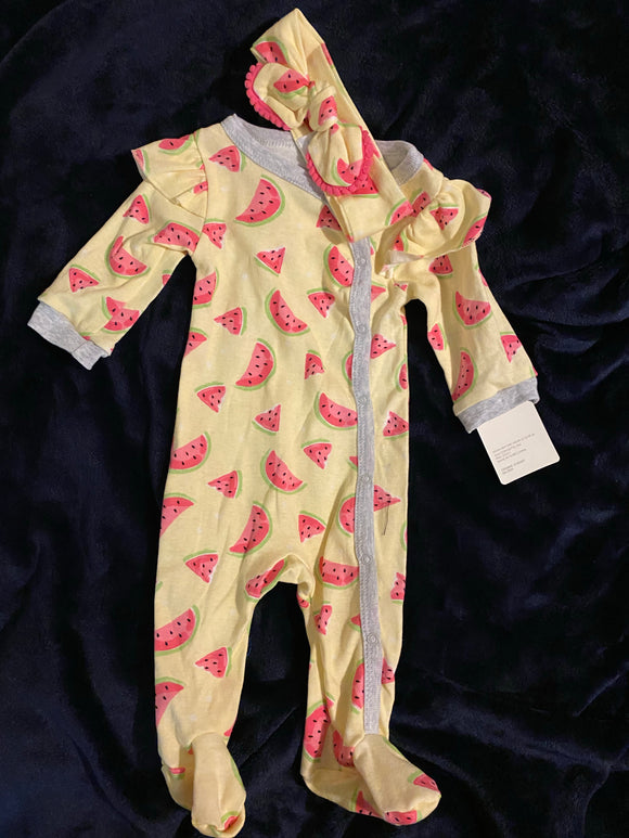 Girls 1 piece Footie w/matching headband